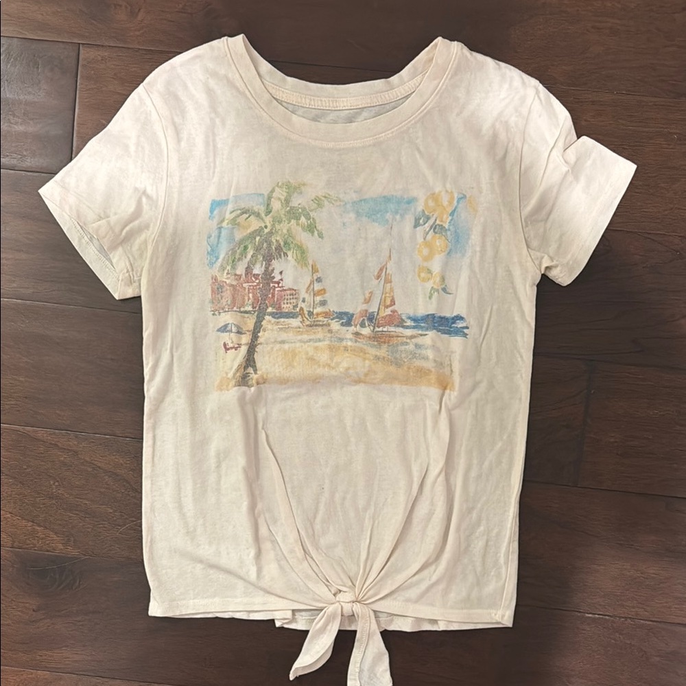 Zoe + Liv Cream Short Sleeve Tee with Beach Graphic